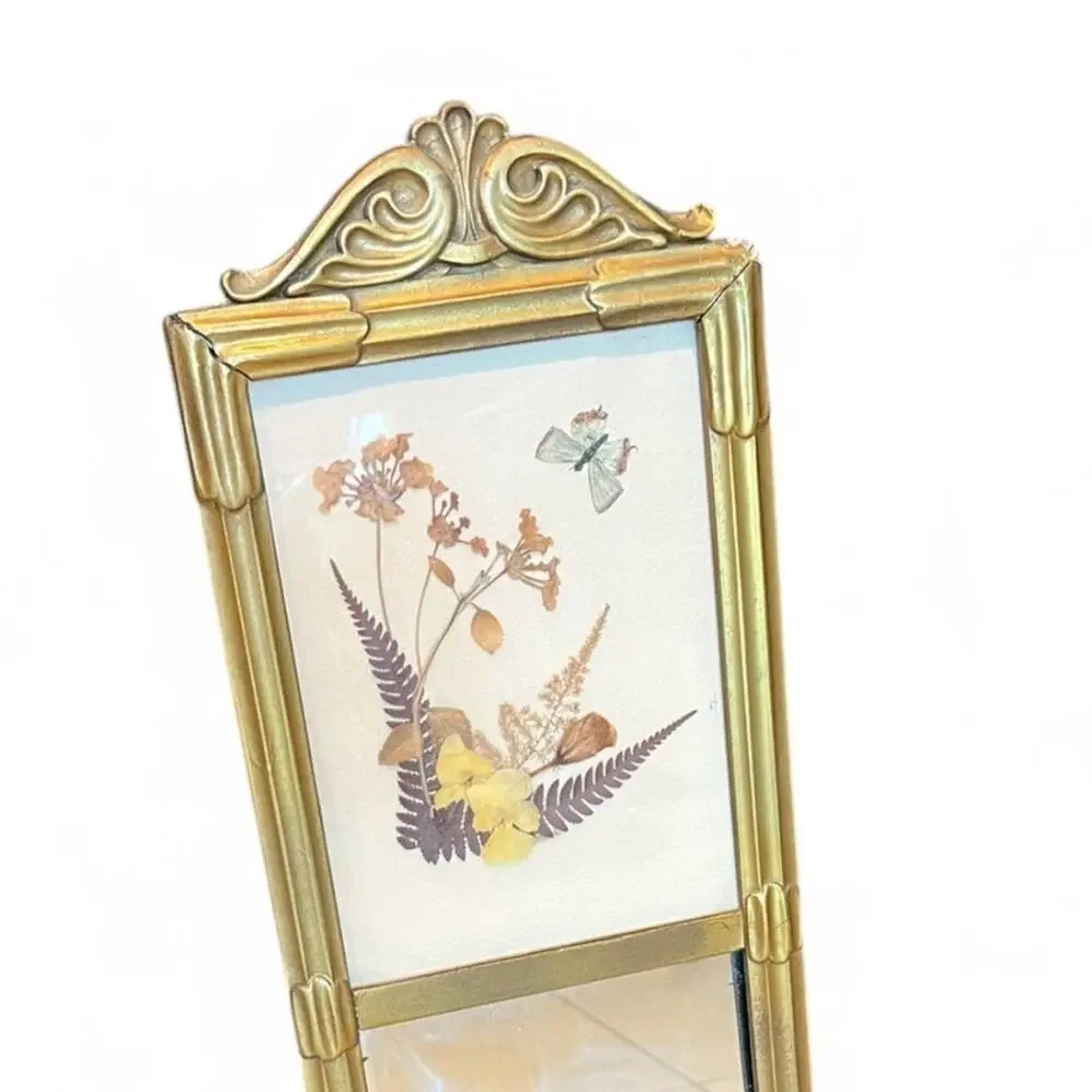 vintage Chinoiserie victorian mirror trumeau pressed flowers Gold Wall Hanging